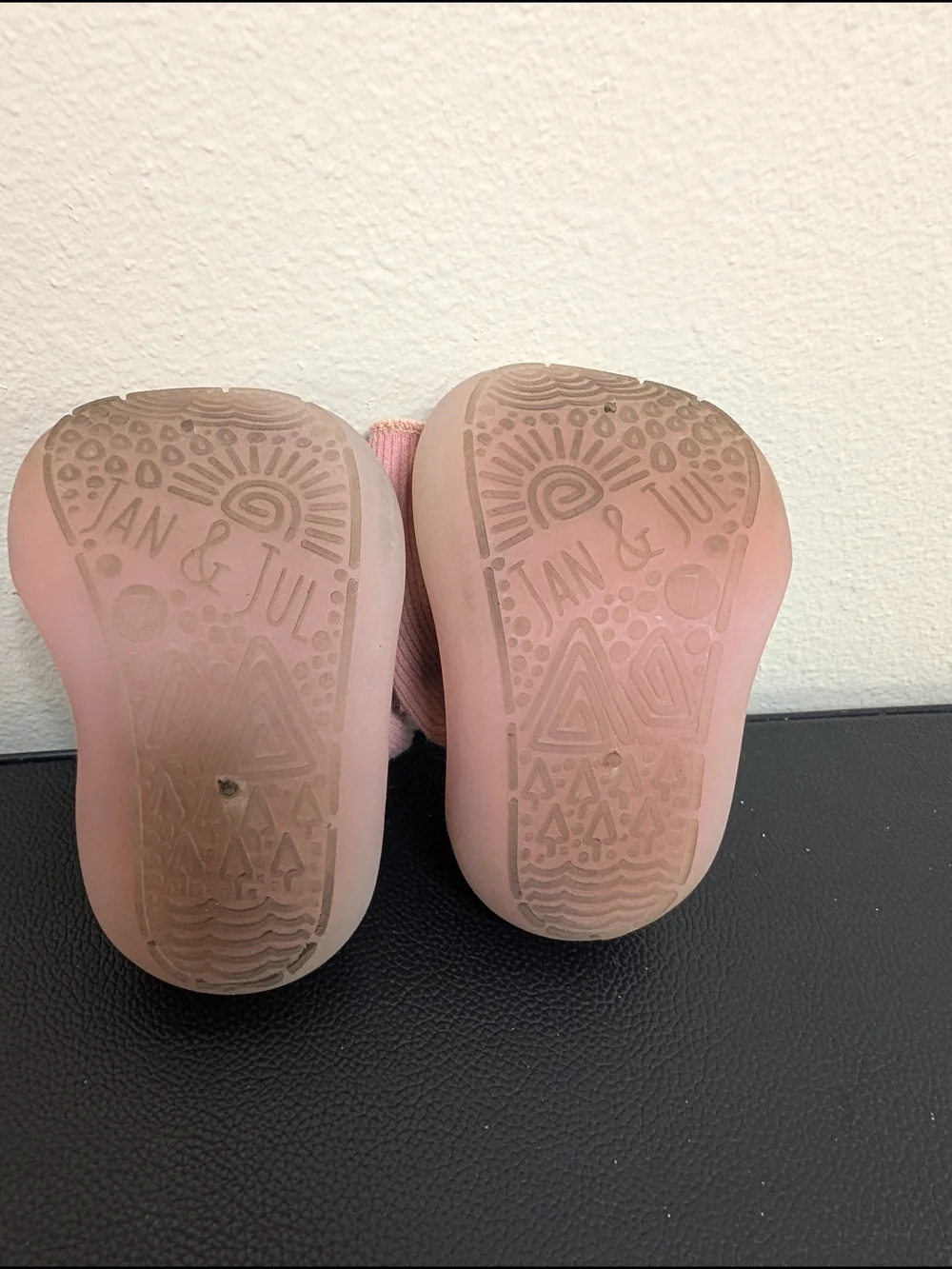 Jan and Jul Baby Sock Shoes Pink Ribbed Knit Rubber Sole Size 7